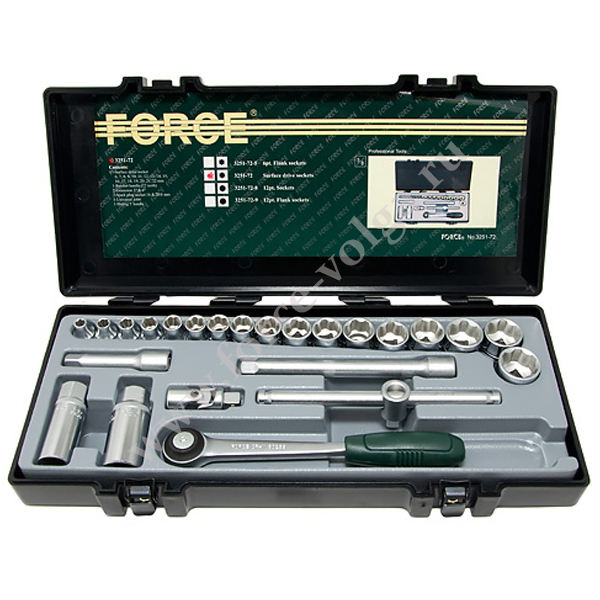 Набор головок Force3/8 (24 пр с 72 зуб.трещ) 3251-72